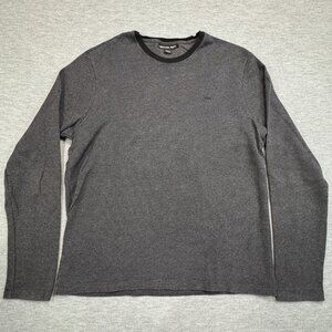 Michael Kors Mens Size Large Gray Black Long Sleeve Shirt Crew Neck Pullover